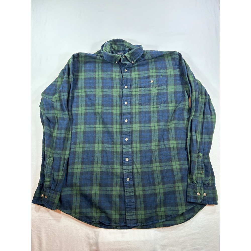 Arrow Mens XL Tall Flannel Shirt Plaid Green Navy Blue Long Sleeve Button Down